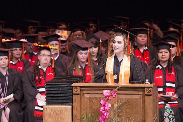 CWC commencement speaker addressing the crowd at graduation